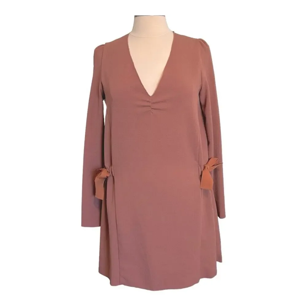 See by Chloe Dusty Pink Bow Tie Shift Mini Dress Size 36 US 4